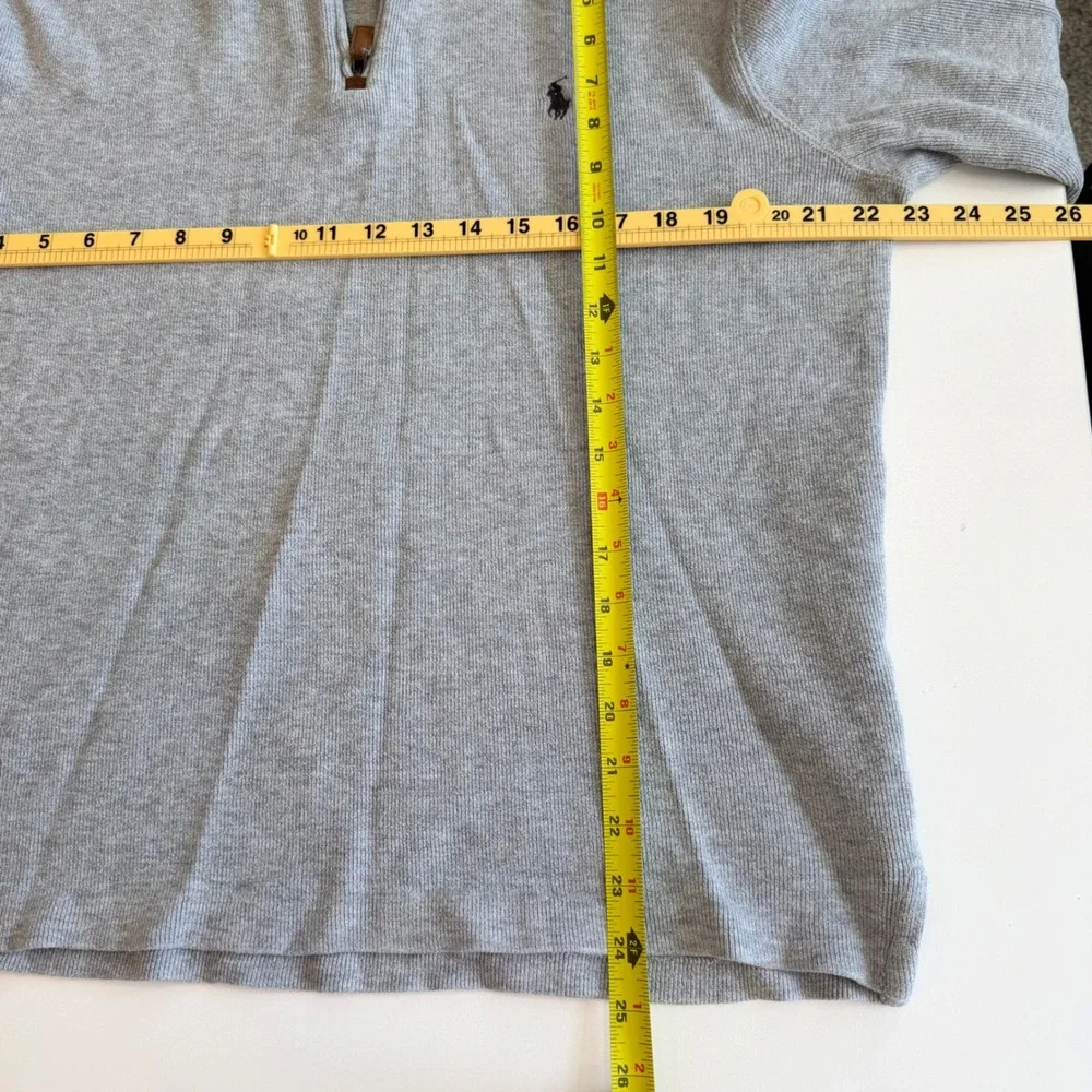 Polo Ralph Lauren Mens Heather Grey 100% Cotton Ribbed Quarter Zip Sweater XL